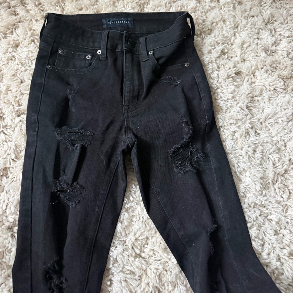 Aeropostale Women's Black Distressed ripped edgy rock goth Skinny Jeggings high